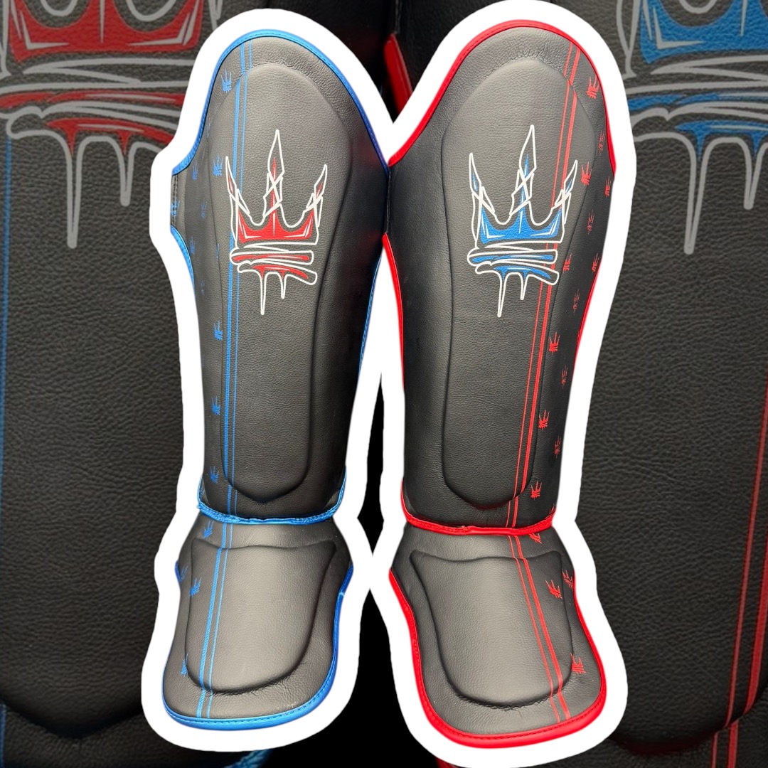 Endangered Fightwear Shinpads - Black - Red & Blue